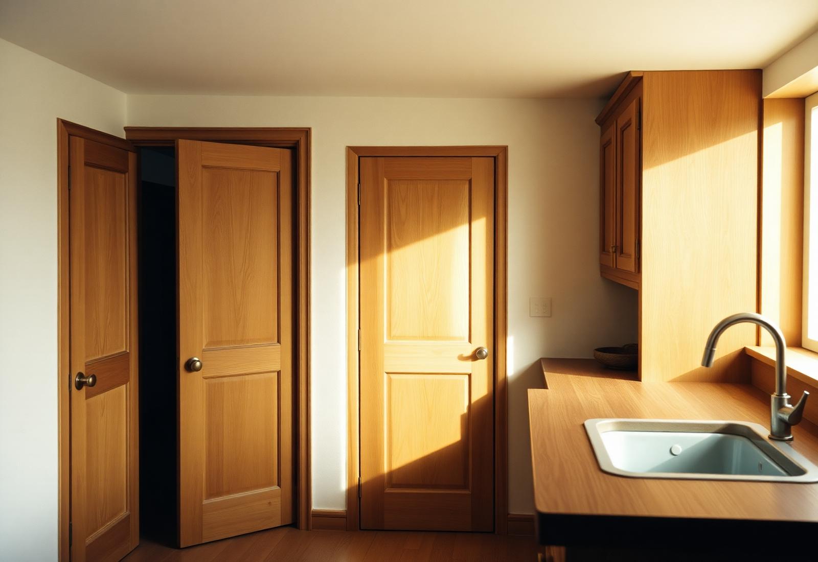 Cucina Roveretto in rovere con ante a vetro e colonne forno integrate